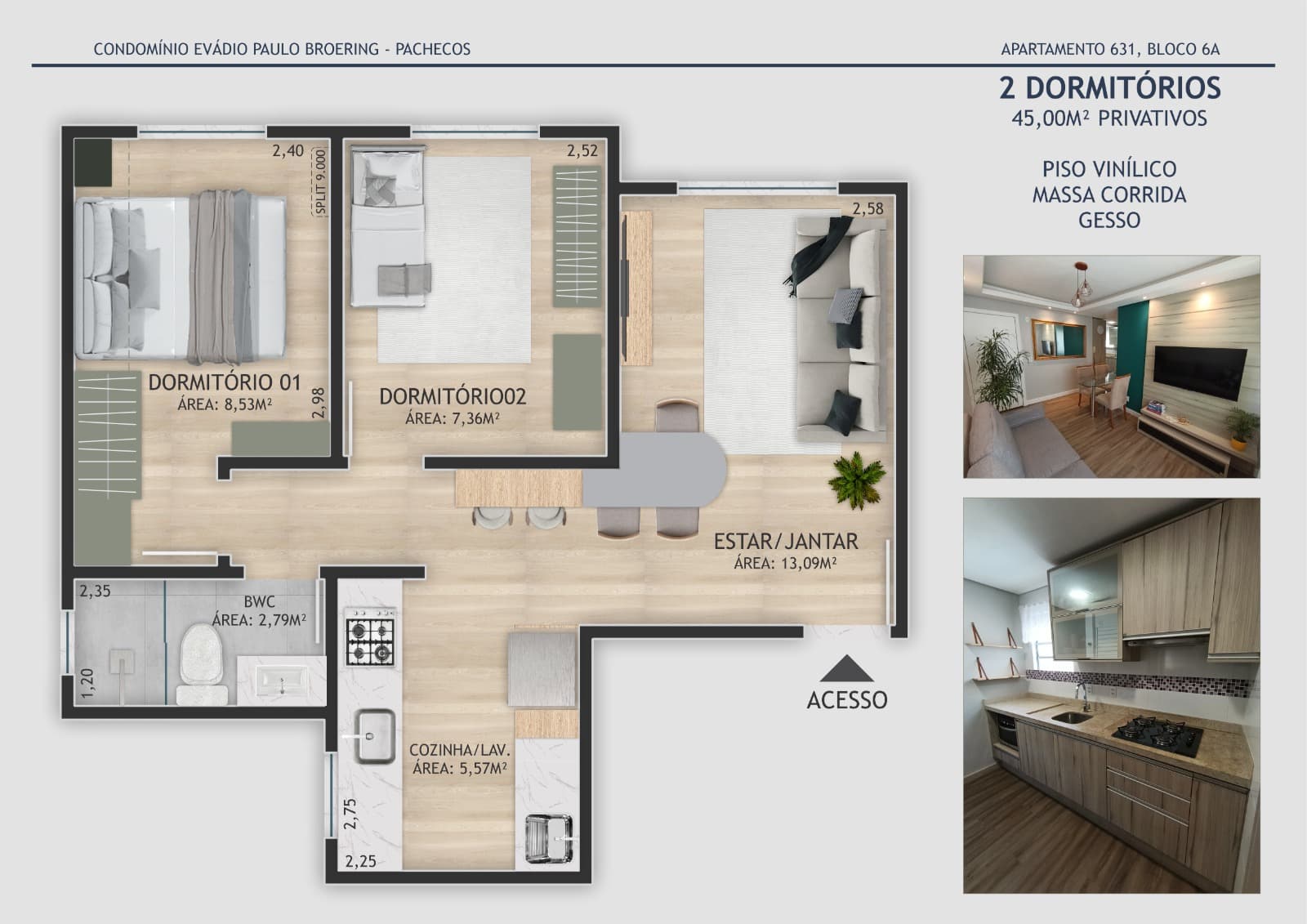 Foto de Apartamento 2 Dormitórios | Totalmente Reformado | Planejados Sob Medida | Pachecos / Nova Palhoça – Palhoça/SC